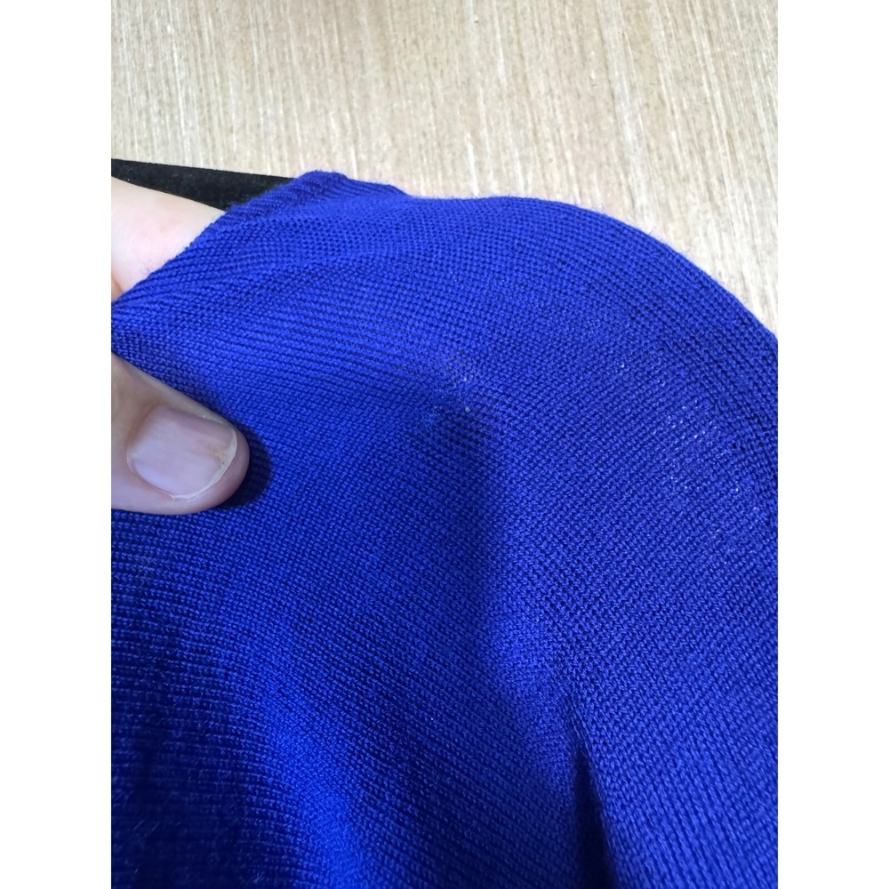 LANVIN Wool Knit Dress Cobalt Blue Long Sleeve V Neck Midi Made in Italy - Picture 9 of 9
